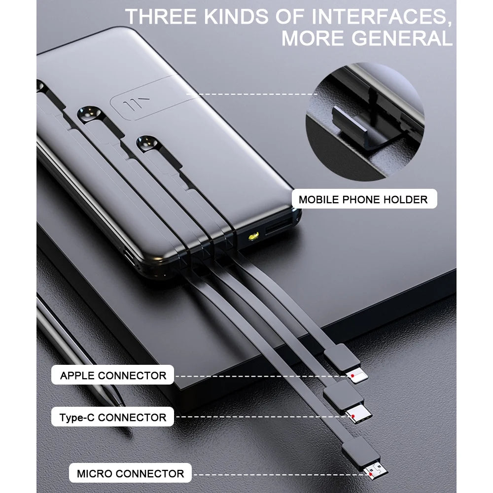 Portable Charger 10000Mah Power Bank Slim Portable with 3 Outputs Cell Phone Charger for Iphone Samsung Black
