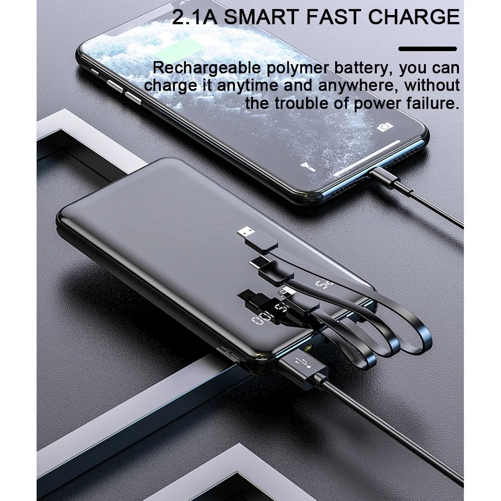 Portable Charger 10000Mah Power Bank Slim Portable with 3 Outputs Cell Phone Charger for Iphone Samsung Black