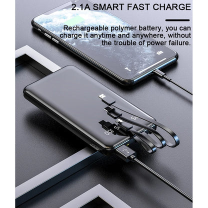 Portable Charger 10000Mah Power Bank Slim Portable with 3 Outputs Cell Phone Charger for Iphone Samsung Black